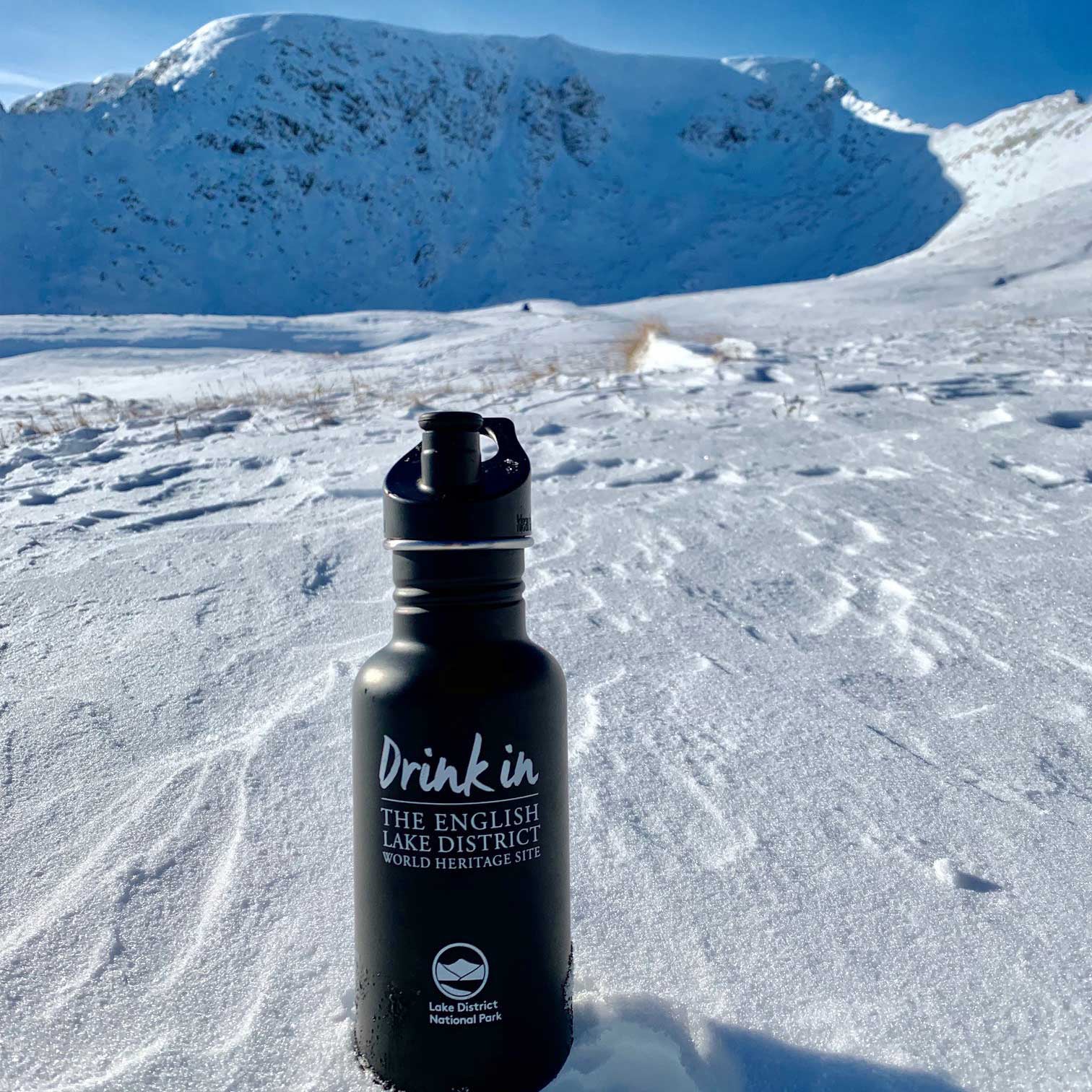 One black water bottle at the base of Helvellyn Lake Distric